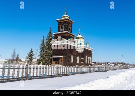 Holzkirche, Regionalmuseum Tscherkekzkij, Straße der Knochen, Sacha Republik, Jakutien, Russland Stockfoto