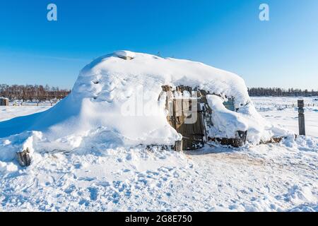 Traditionelle Wohnung, Tscherkekhskiy Regionalmuseum, Straße der Knochen, Sacha Republik, Jakutien, Russland Stockfoto