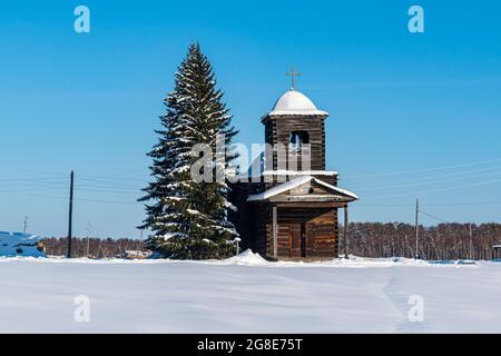 Holzkirche, Regionalmuseum Tscherkekzkij, Straße der Knochen, Sacha Republik, Jakutien, Russland Stockfoto