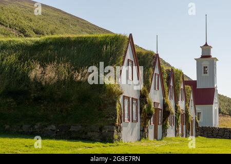 Altes isländisches Rasenhaus Laufas, Freilichtmuseum, Eyjafjoerour, Nordisland, Island Stockfoto