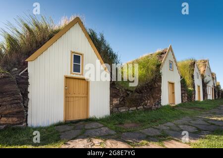 Grasstachelhäuser, Torfgehöft oder Torfmuseum Glumbaer oder Glumbaer, Skagafjoerour, Norourland vestra, Island Stockfoto