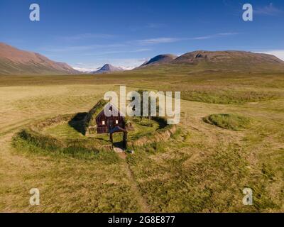 Alte Kirche von Groef oder Grafarkirkja bei Hofsos, Skagafjoerour, Skagafjoerdur, Nordisland, Island Stockfoto