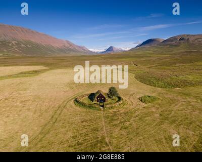 Alte Torfkirche von Groef oder Grafarkirkja bei Hofsos, Skagafjoerour, Skagafjoerdur, Nordisland, Island Stockfoto