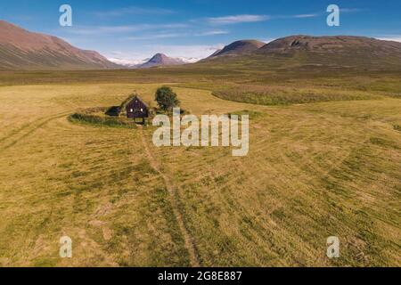 Alte Torfkirche von Groef oder Grafarkirkja bei Hofsos, Skagafjoerour, Skagafjoerdur, Nordisland, Island Stockfoto