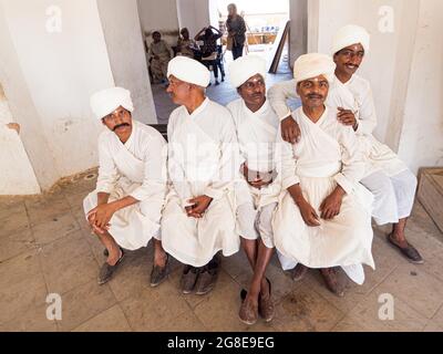 Soldaten in traditioneller Kleidung, Amber Fort, Jaipur, Rajasthan Stockfoto