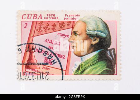 Cuba Correos, Schach-Briefmarke, antik Stockfoto