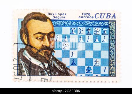 Cuba Correos, Schach-Briefmarke, antik Stockfoto