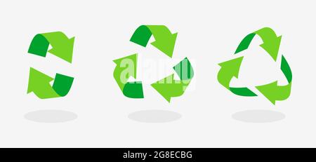 Umweltfreundliches grünes dreieckiges Recycling-Symbol. Drehen Sie die Symbole der Kreispfeile. Rotation, Infografiken-Element für Website, Apps. Logo für die Verwendung recycelter Ressourcen. Isoliert auf weißer Vektorgrafik Stock Vektor