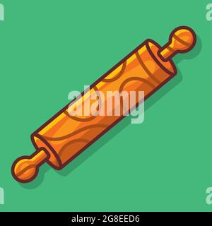 Hölzerne Nudelholz isoliert Vektor-Illustration in flachem Stil Stock Vektor