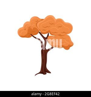 Herbstbaum mit vergilbten Blättern, flache Illustration.Vektor-Objekt im Cartoon-Stil auf weißem Hintergrund. Isolieren Stock Vektor