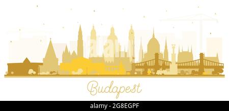 Budapest Ungarn City Skyline Silhouette mit goldenen Gebäuden isoliert auf Weiß. Vektorgrafik. Business Travel und Tourismus Konzept. Stock Vektor
