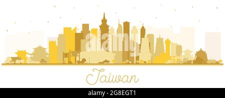 Skyline von Taiwan Silhouette mit goldenen Gebäuden isoliert auf Weiß. Vektorgrafik. Konzept mit historischer Architektur. Stadtbild Von Taiwan. Stock Vektor