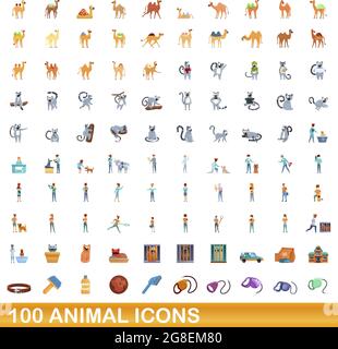 100 Tier Icons einstellen. Cartoon Abbildung: 100 Tier icons Vektor auf weißem Hintergrund einstellen Stock Vektor