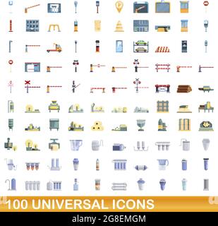 100 universelle Symbole gesetzt. Cartoon Illustration von 100 universelle Symbole Vektor auf weißem Hintergrund einstellen Stock Vektor