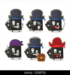 Cartoon-Charakter der schwarzen Würfel neu mit verschiedenen Piraten Emoticons. Vektorgrafik Stock Vektor