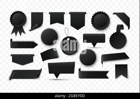 Leere schwarze Banner und Etiketten. Vektorgrafiken und Farbbänder. Stock Vektor