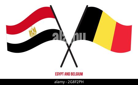 Ägypten und Belgien Flaggen gekreuzt und winken Flat Style. Offizieller Anteil. Korrigieren Sie Die Farben. Stock Vektor