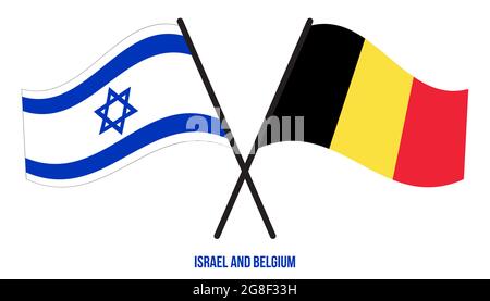 Israel und Belgien Flaggen gekreuzt und winken Flat Style. Offizieller Anteil. Korrigieren Sie Die Farben. Stock Vektor