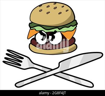 Angry Hamburger, Cartoon Farbe Vektor Illustration, horizontal, über weiß, isoliert Stock Vektor