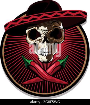 Mexikanisches Schädel-Emblem oder -Symbol Stock Vektor