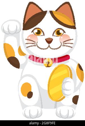 Japanische glückliche Katze maneki neko Cartoon Charakter isoliert Illustration Stock Vektor