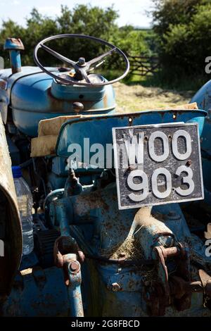 Fordson Super-Major-Traktor, Heudrehen mit altem Traktor, Fordston-Traktor, Fordson Stockfoto