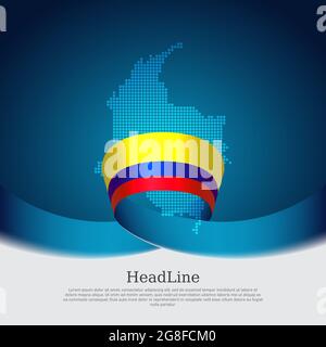 Kolumbien Flagge, Mosaikkarte auf blauweißem Hintergrund. Gewelltes Band mit der kolumbianischen Flagge. Vector Banner Design, kolumbien National Poster Stock Vektor