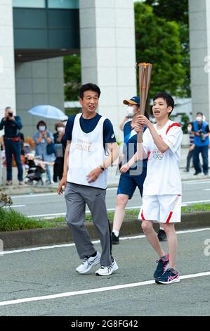 Fuji City, Shizuoka-Ken, Japan - 24. Juni 2021: Olympischer Fackellauf 2020 in Tokio in Fuji City. Stockfoto