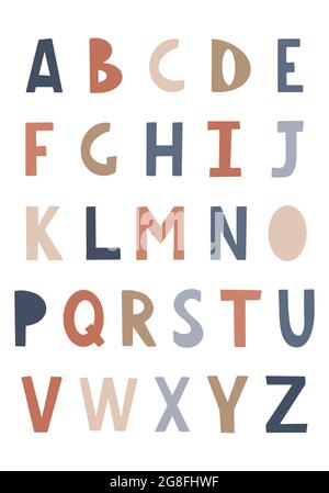 Schriftart für Kinder. Lustige Kinder Cartoon Briefe für Schule, Kindergarten. Niedliche Farbe Alphabet. Baby-Schriftzug. Stock Vektor