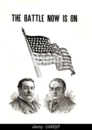 The Battle is Now On, 1908 Präsidentschaftswahlkampf Notenübersicht für Republikaner William Howard Taft und James S. Sherman mit Porträts. Stockfoto