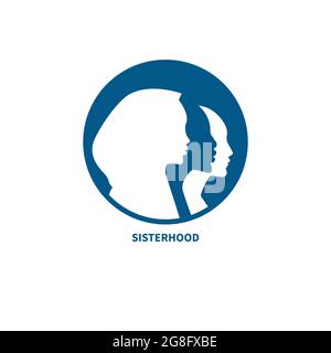 Symbol „Schwesternschaft“. Profile von drei verschiedenen Frauen. Damen Day-Logo. Gleichheit, Kampf um Rechte Konzept Stock Vektor