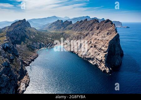 Luftaufnahme des Cap de Formentor, Mallorca, Balearen, Spanien, Mittelmeer, Europa Stockfoto