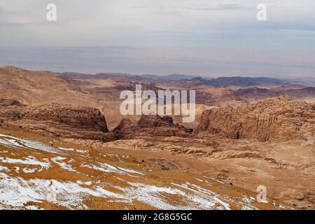 Schnee in der Wadi Rum Wüste Jordanien Stockfoto