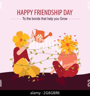 Plakat zum Internationalen Tag der Freundschaft, das Verbindungen zwischen Menschen zeigt, um uns zu helfen, zu wachsen Stock Vektor