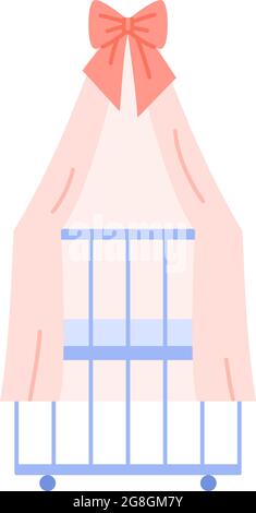 Symbol für „Krippe isoliert“. Flaches Kinderbett mit Baldachin Stock Vektor