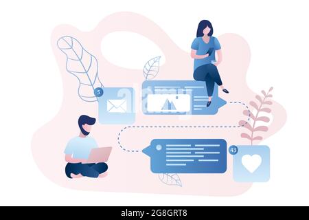 Menschen mit intelligenten Gadgets, online reden und chatten, soziale Netzwerk, trendigen Stil Vektor Illustration Stock Vektor