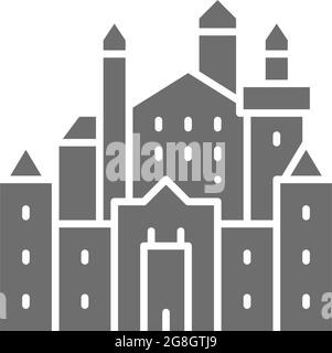 Vector Schloss Neuschwanstein, Wahrzeichen von Hohenschwangau, Deutschland graue Ikone. Symbol- und Schilderillustrationen. Isoliert auf weißem Hintergrund Stock Vektor