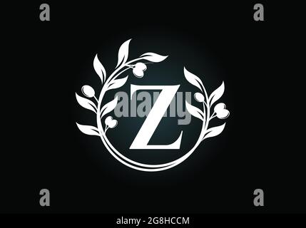 Anfangsbuchstabe Z Zeichen Symbol mit Olivenzweig Kranz. Runder floraler Rahmen aus dem Olivenzweig. Logo der Agrarindustrie Stock Vektor