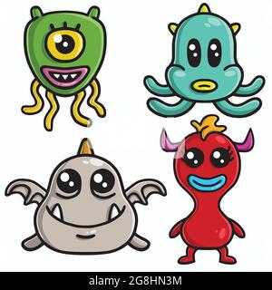 Monster Charakter Bunte Design Cartoon Vektor Set Vorlage Icons Stock Vektor