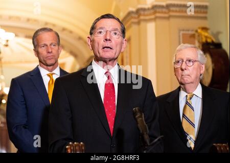 Washington, Usa. Juli 2021. Senator John Barrasso (R-WY) spricht auf einer Pressekonferenz der republikanischen Führung des Senats. Kredit: SOPA Images Limited/Alamy Live Nachrichten Stockfoto