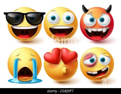 Smiley-Vektor gesetzt. Smileys Emoji Icon Kollektion in isoliertem weißem Hintergrund für grafische Design-Elemente. Vektorgrafik Stock Vektor