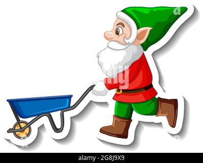 Eine Stickervorlage mit Gartenzwerg oder Zwerg-Cartoon-Figuren-Illustration Stock Vektor