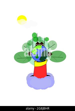 Erde mit Grün auf einem Stand, der die Bedeutung des Umweltschutzes isoliert auf weißem Hintergrund zeigt Stock Vektor