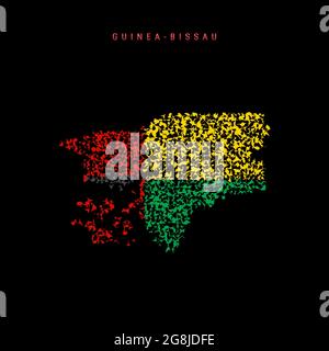 Flagge Guinea-Bissau, chaotisches Partikelmuster in den Farben der Flagge der Republik Guinea-Bissau. Vektordarstellung isoliert auf schwarzem Hintergrund Stock Vektor