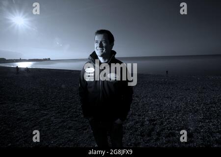 John McGuinness in seinem Haus in Morecambe in England, Großbritannien. Stockfoto