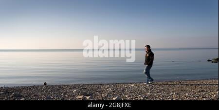 John McGuinness in seinem Haus in Morecambe in England, Großbritannien. Stockfoto