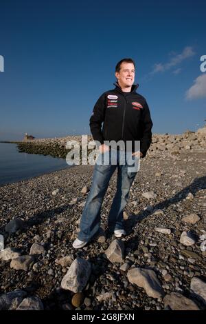 John McGuinness in seinem Haus in Morecambe in England, Großbritannien. Stockfoto