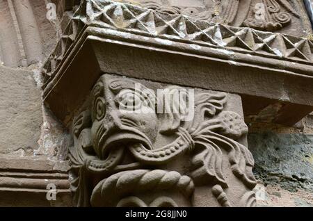 Grüner Mann Schnitzerei an der Südtür der Kilpeck Kirche Herefordshire England Großbritannien Stockfoto