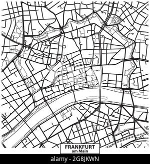 vektor-Straßenkarte schwarz-weiß der Innenstadt von Frankfurt am Main, Deutschland Stock Vektor