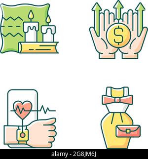 Lifestyle-Tendenzen RGB-Farbsymbole eingestellt Stock Vektor